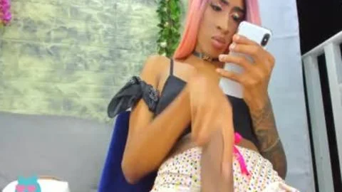 Pink Haired darksome legal age teenager lady-man Yanking big cock