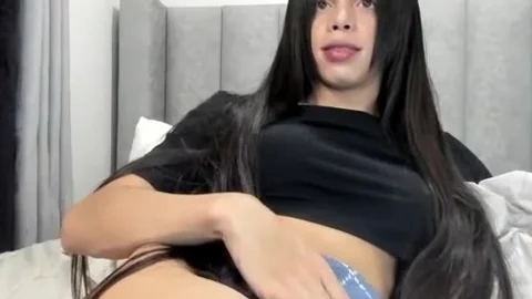 lengthy black Hair Transgirl Tugs Her giant knob On web camera
