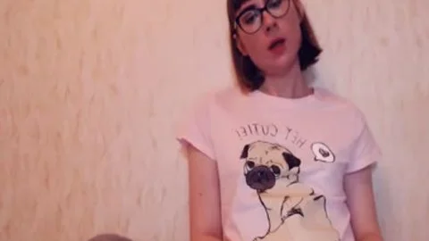 nasty Russian ladyboy In Glasses Strokes Her petite ramrod