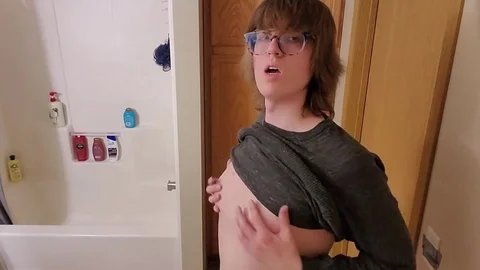 Trans girl Stephanie Sprays throbbing sex cream flow All Over baths Floor