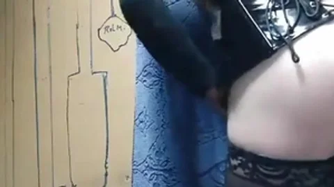 black stockings ladyboy Strokes shlong And toys butthole On web camera