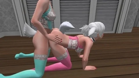 two Bunny girls In Bright Colored nylons & lingerie doggystyle Sex - SL manga Furry