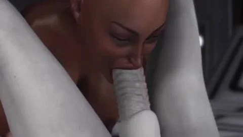 pretty Sci Fi Female Alien Plays With A black beauty In The Space Station